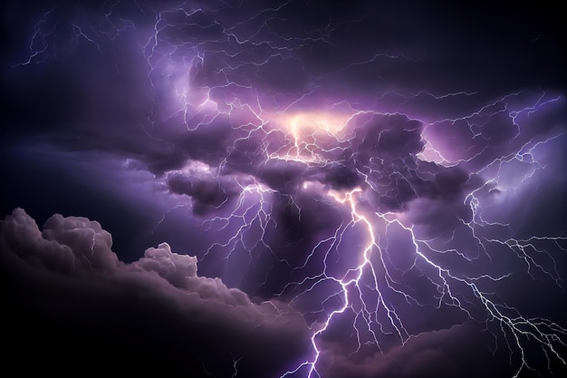 Lightning in the clouds super thunderstorm illustration Generative AI