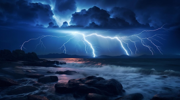 Lightning over a coastal background