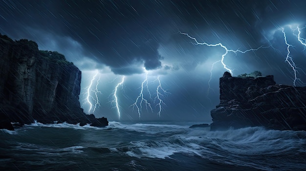 Lightning Over Coastal Cliffs