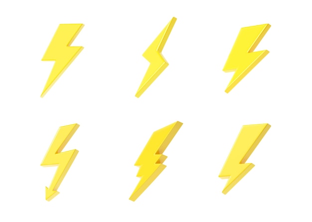 Photo lightning d icon set render thunder power energy quick bolt and electric flash fast thunderbolt cart