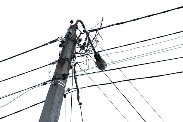 Lightning electric pole with unorganized wires electric high voltage danger electrical pole silhouette