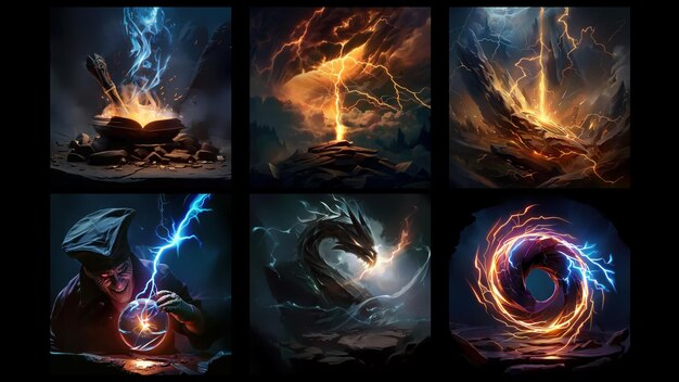 Lightning energy skill icons for fantasy and medieval games