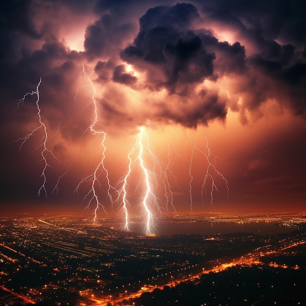 lightning flashes over buildings