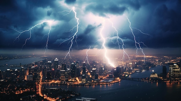 lightning flashes over buildings