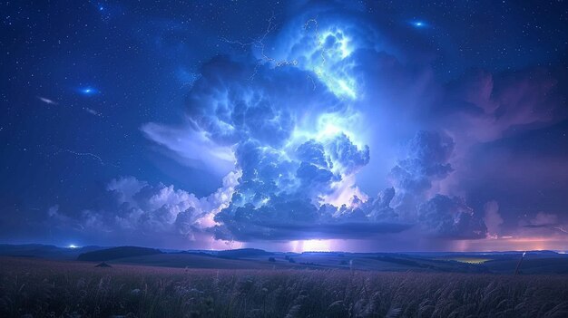 Photo lightning flashes during a nighttime background