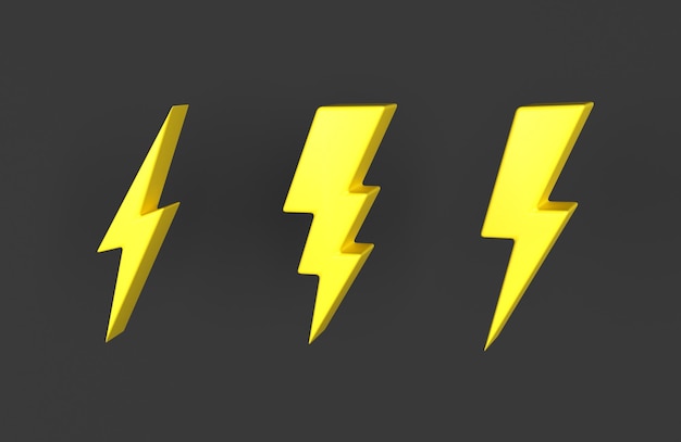 Photo lightning icon electric power element logo energy or thunder electricity symbol on black background lightning bolt sign 3d rendering illustration