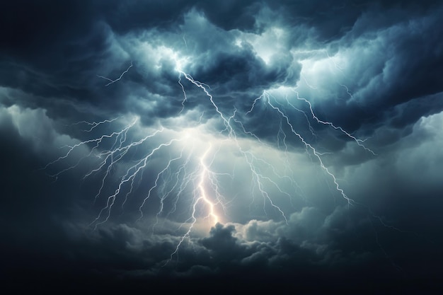 Lightning lightning strikes against the dark cloudy sky Illustration AI GenerativexA