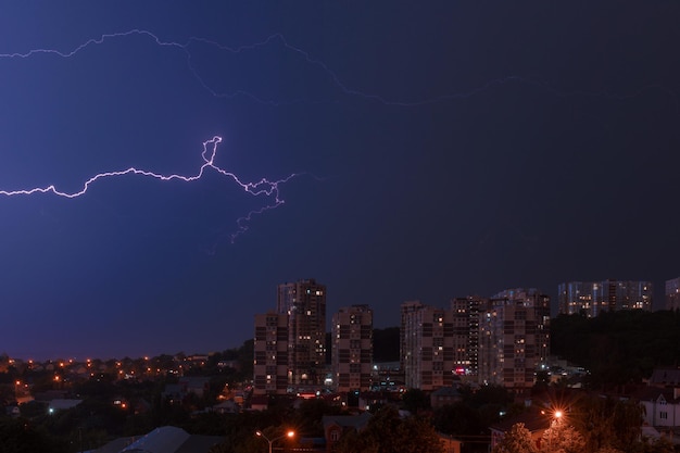 Lightning over the night city of Stavropol