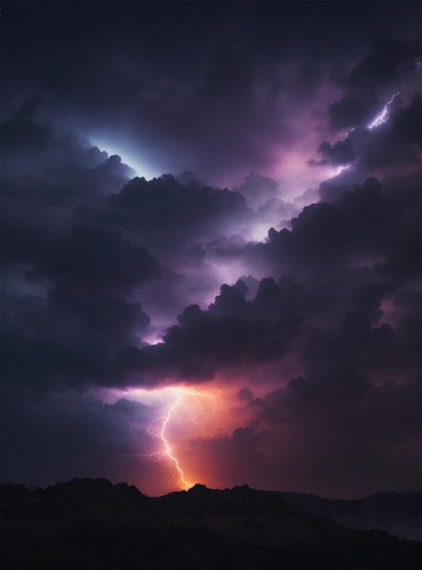 夜空の稲妻 雷雨