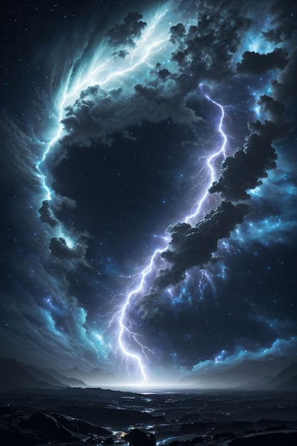 Lightning in the night sky