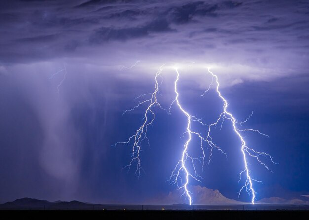 Lightning in sky at night