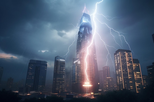 Lightning over skyscrapers