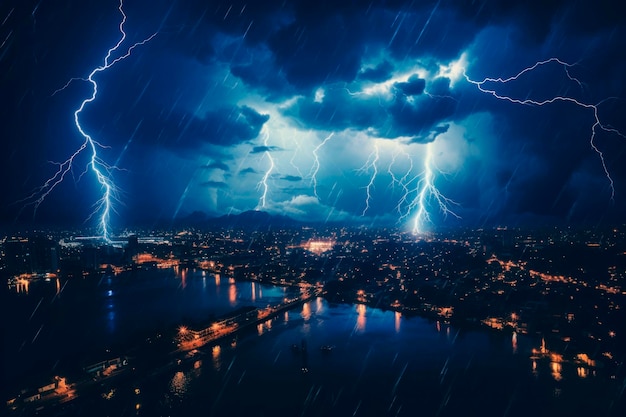 lightning storm over the city