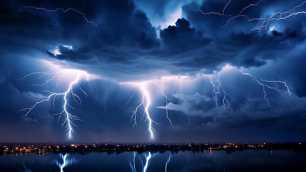 A lightning storm over a city