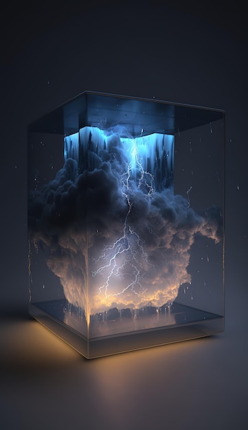 A lightning storm in a glass cube