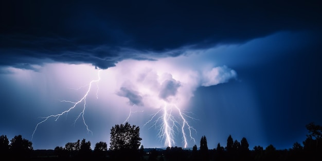 A lightning storm is seen over a field.