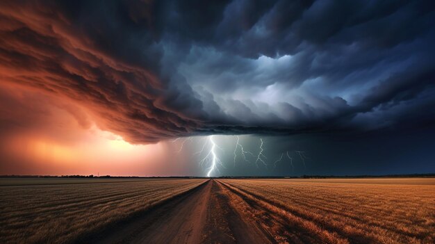 Foto tempesta di fulmini su un paesaggio di prateria