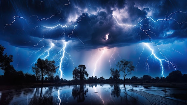 lightning storm over a river