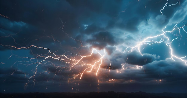 A lightning storm in the sky