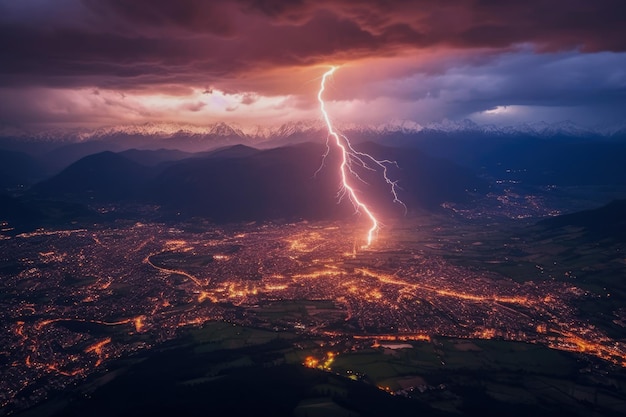 Lightning storm over the town