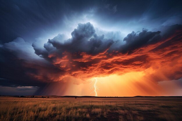 a lightning storm with a dark sky and a yellow and orange cloud