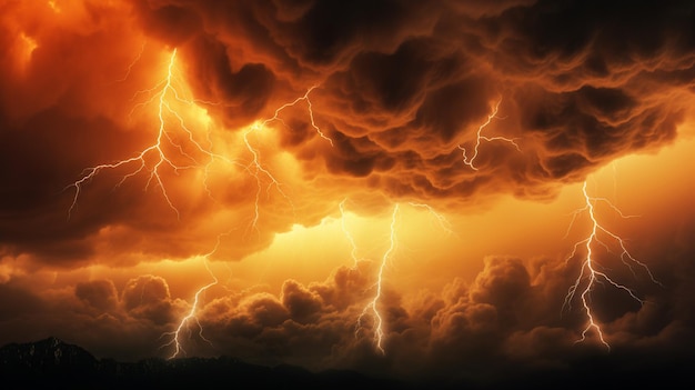 Photo lightning streak from a thunderstorm cloud at night in a rural setting there are multiple lightning