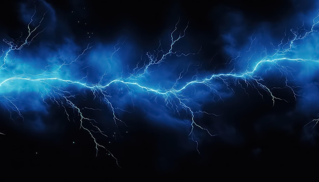 lightning strike on a black background in the style of azure electric fantasy