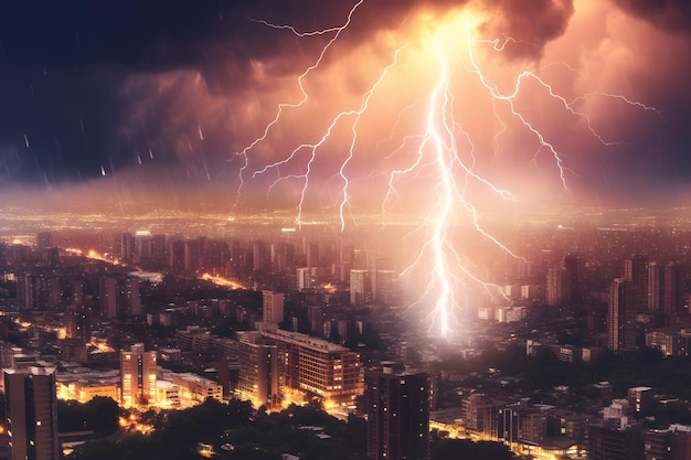 A lightning strike in the city of wuhan