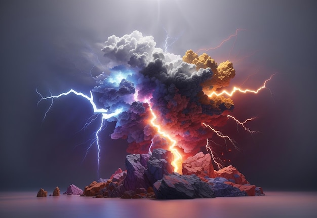 lightning strike colored 3d rendering element