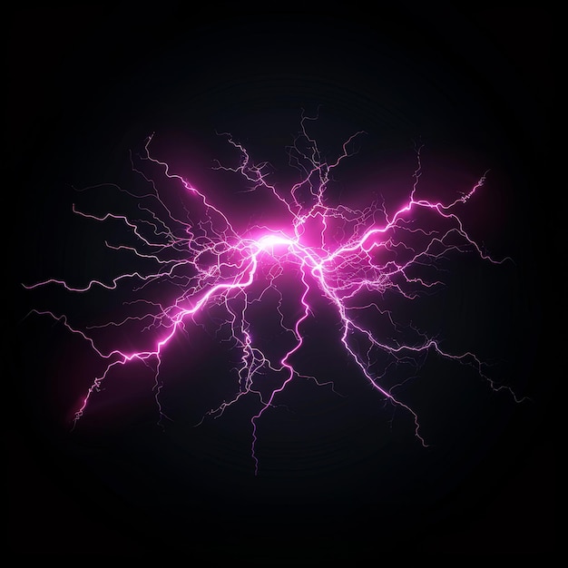 Photo lightning strike electric lightning strike during night storm impact crack magical energy flash of pink color realistic 3d bolts set realistic lightning strike