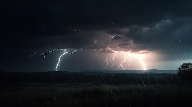 Lightning strike in the sky over the river generative ai