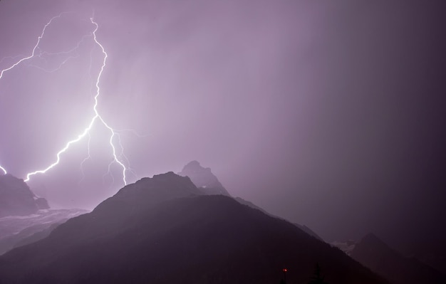 Lightning striking mountain
