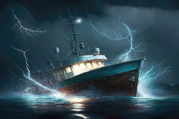 Lightning Struck Boats Realistic Generative AI