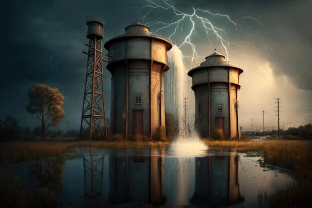 Lightning Struck Water Towers Generative AI