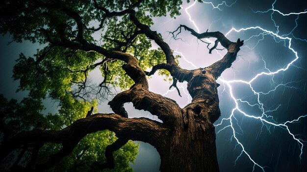 Photo lightning and tree generative ai