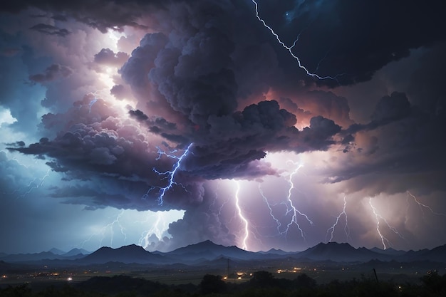 Lightning with dramatic clouds of thunder storm