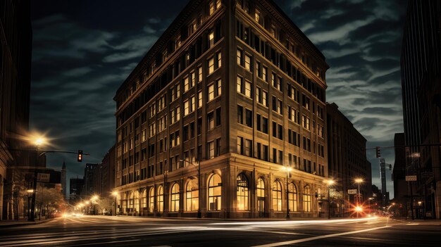 Lights building at night