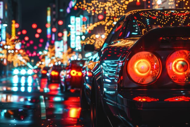 Photo lights of cars with night lights of cars with night