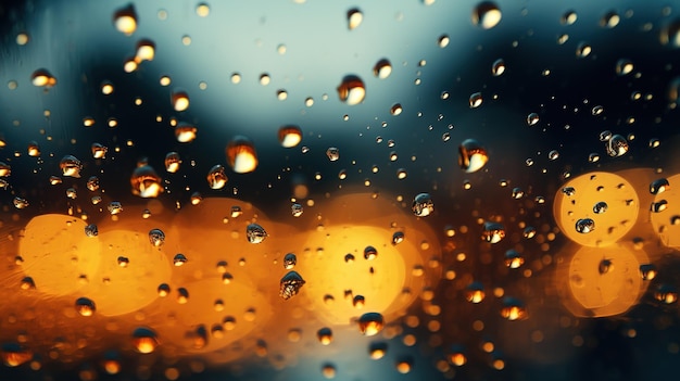 昧な背景とガラスの上の雨の滴を持つ夜の街のライト