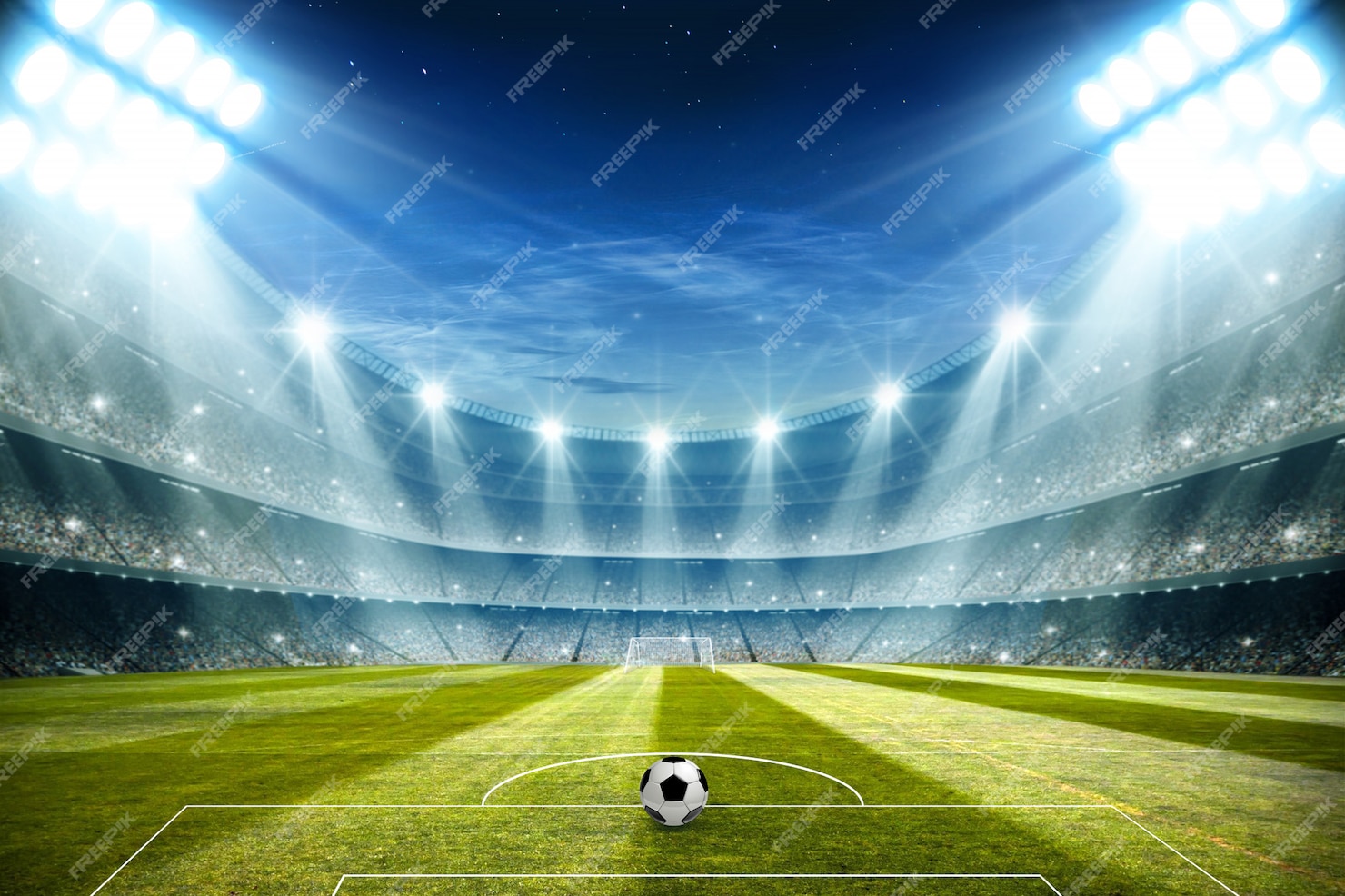 Premium Photo | Lights at night and football stadium 3d rendering