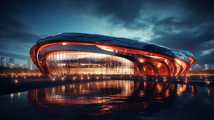 Photo lights at night and stadium 3d rendering