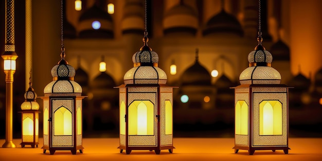 Photo lights on a table in front of a building