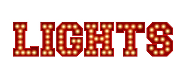 Photo lights word made from red vintage lightbulb lettering isolated on a white 3d rendering