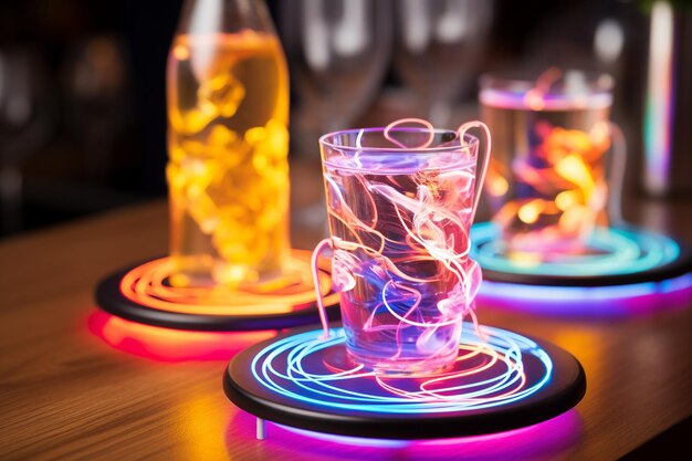 Photo lightup drink coasters on tables