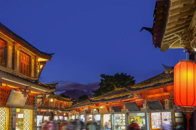 Lijiang old town in the evening with crowed tourist