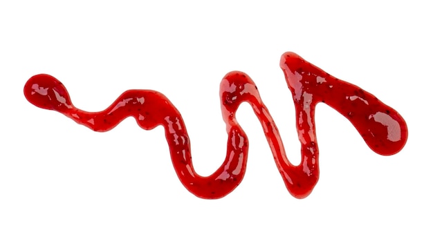 Foto lijn van rode bessenjam of siroop met bocht geïsoleerd op wit