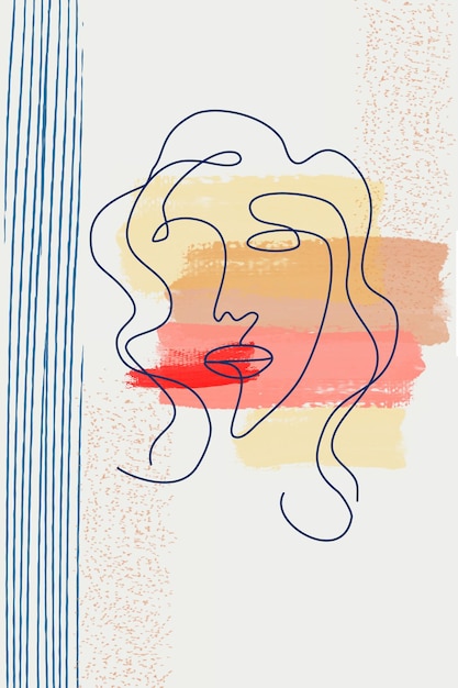 Lijnkunst vrouwelijk gezicht op abstracte achtergrond Poster Pastelkleuren Vrouwelijk meisje