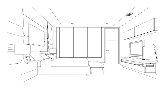 Lijntekening van slaapkamerModern ontwerp3D-rendering