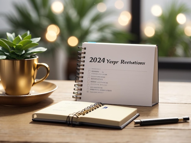 Lijst met doelstellingen voor 2024 Nieuwjaarsresoluties 2024 op bureau 6