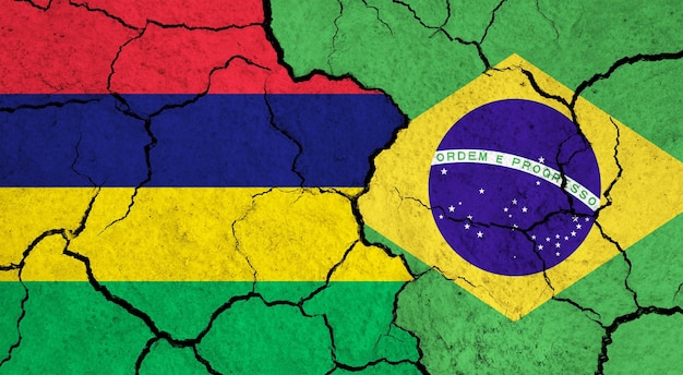 Lijst van vlaggen van Mauritius en Brazilië op gebarsten oppervlak politiek relatie concept